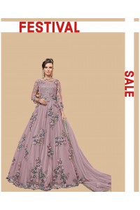 Flaunt Your Rich And Elegant Taste Wearing This Heavy Designer Floor Length Suit In Lilac Color